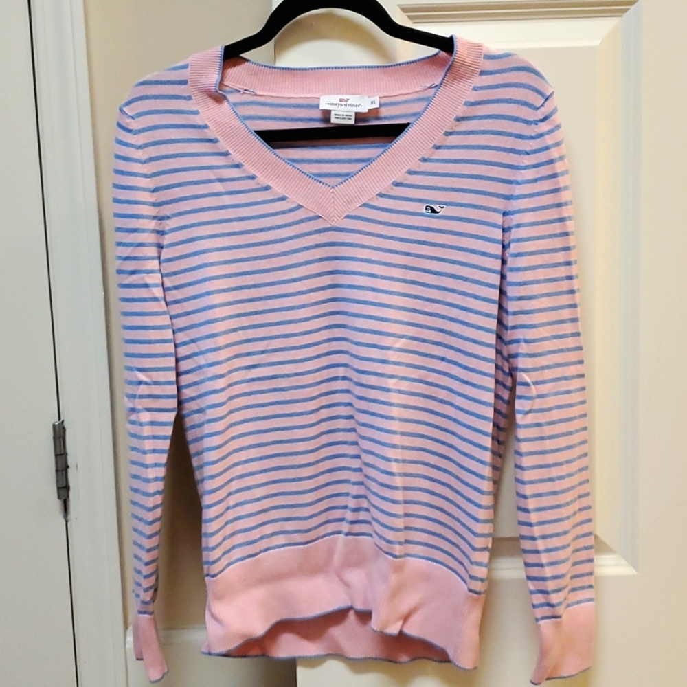 Pink and blue striped Vinyard Vines sweater, size XS, $40